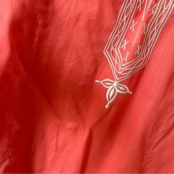 Zara Basic Coral Orange Swim Cover Up Tunic Dress Sz S Caftan White Embroidery - Picture 2 of 11